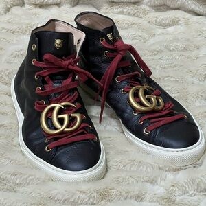 GUCCI Men’s High-Top Sneakers – Black Leather | GG Hardware